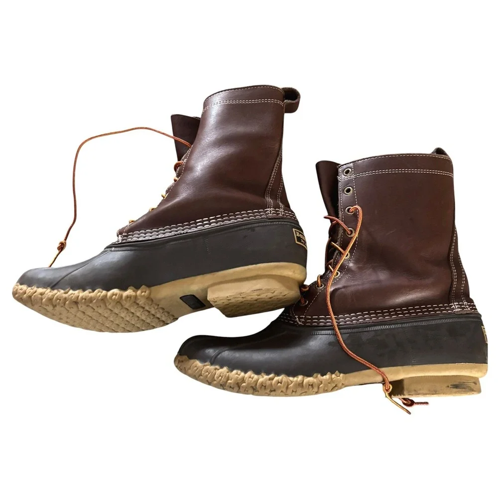 LL Bean Duck Boots Mens 10 Brown Excellent Sheepskin Cushioned Footbed 8-Inch